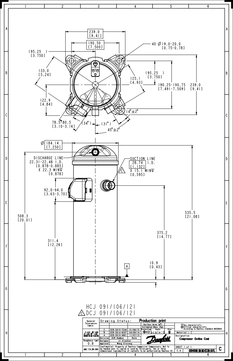 Danfoss DCJ — Герметичные спиральные компрессоры, R401A DCJ106T4LC8 Компрессор спиральный 121L5035  - Вид №9