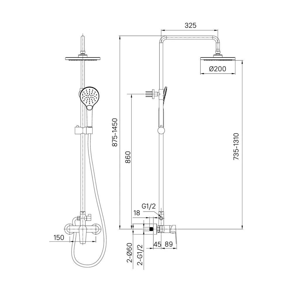 Верхний душ со смесителем Milardo Simp SIMSB1FM89 1 режим STLM-2110538 - Вид №4