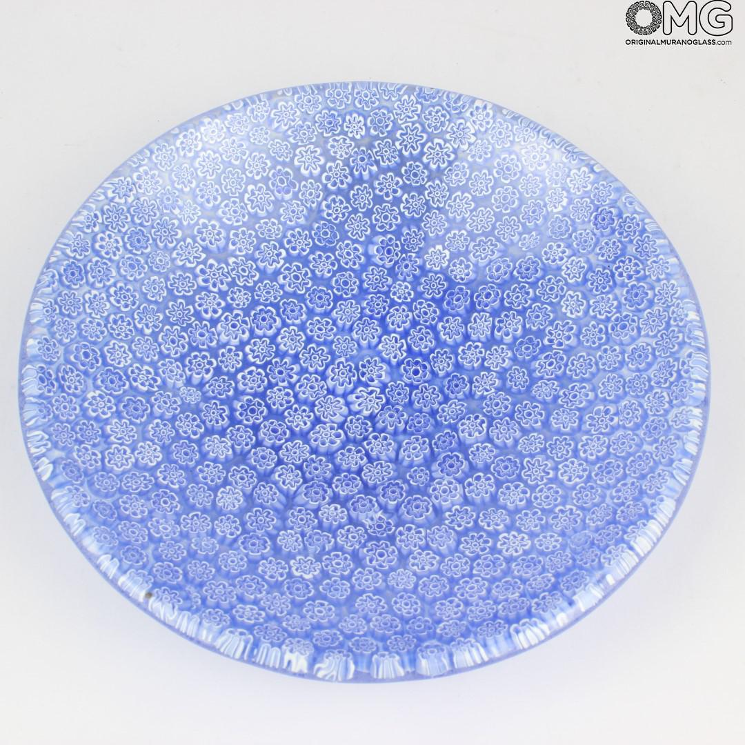 2109 ORIGINALMURANOGLASS Круглое голубое блюдо Помпеи из муранского стекла с миллефиори - блюдце для мелочей- пепельница 8 см  - Вид №1