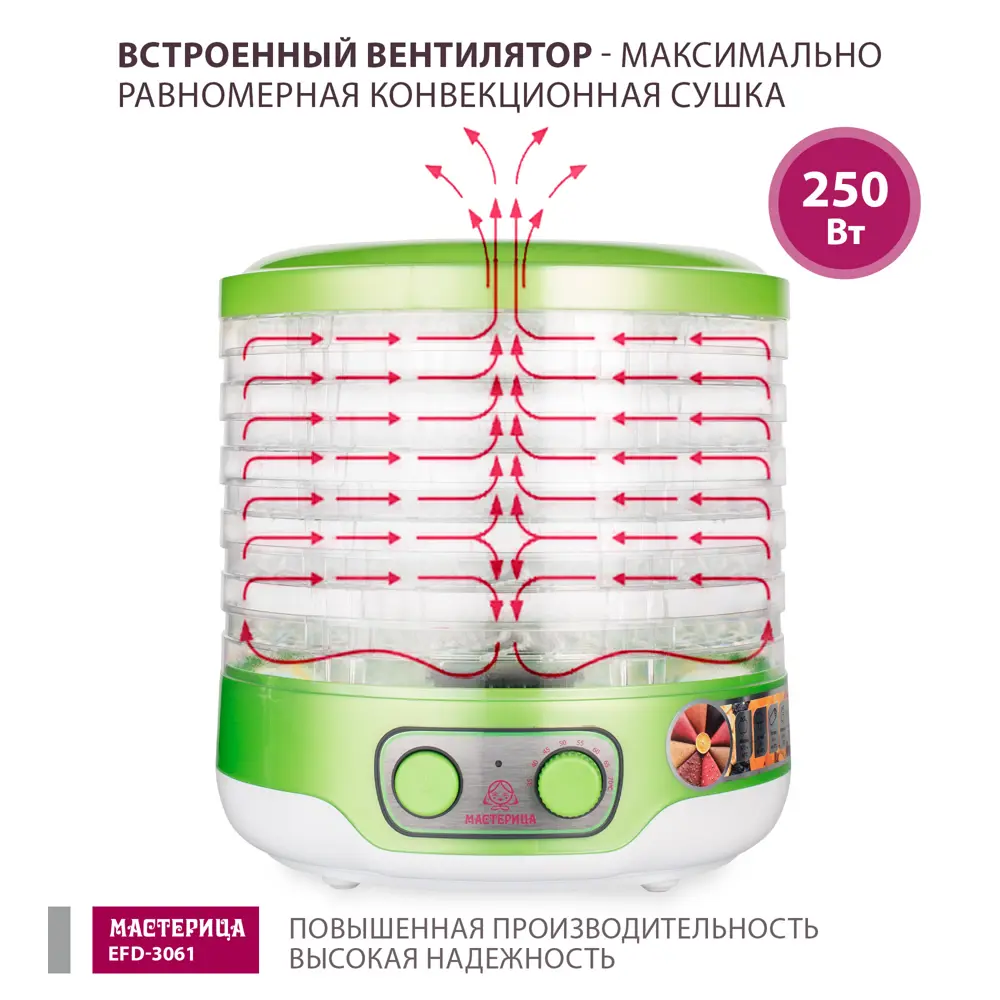 Электрическая сушилка Masterica EFD-3061 для фруктов и овощей с 6 поддонами 89380106 STLM-1399560 - Вид №5