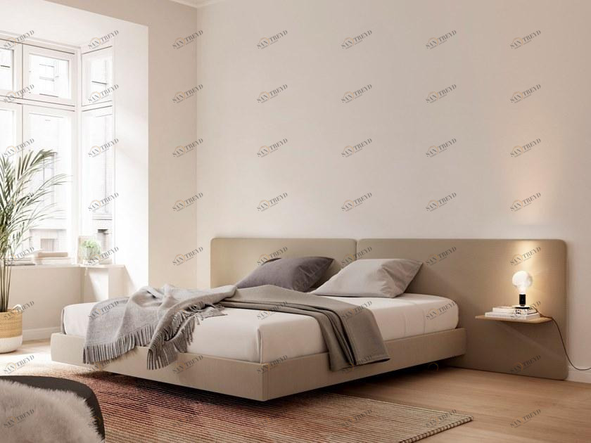 TREKU Двуспальная кровать из ткани с мягким изголовьем Lota sun-id-1474027