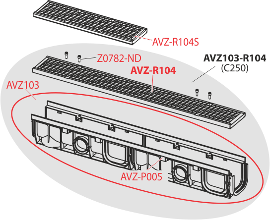 Дренажный канал 100 мм с металлической рамой и оцинкованной решеткой C250 ALCAPLAST AVZ103R104 - Вид №2