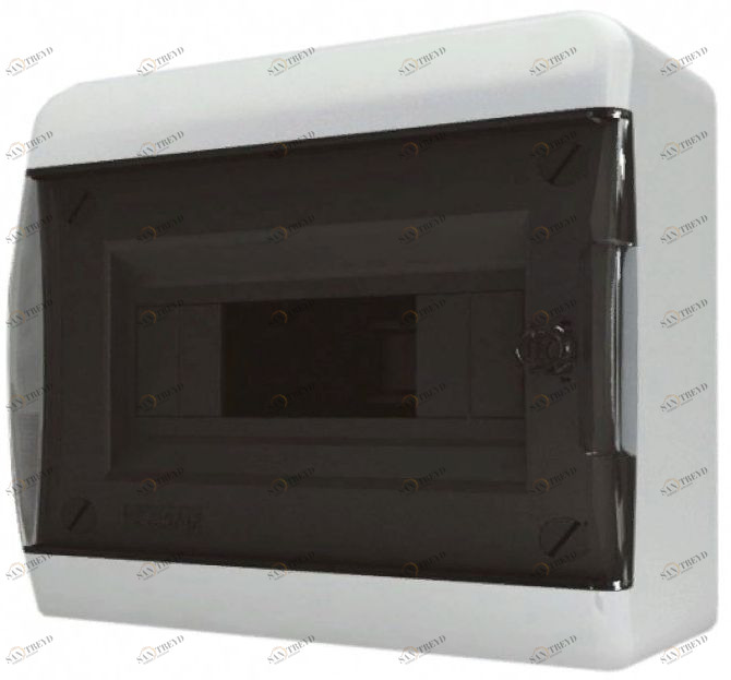 Бокс внешний на 8 модулей, накладной Tekfor (черная прозрачная дверь) 7287