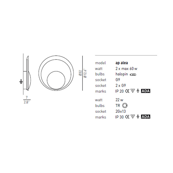 Светильник настенный белый Vistosi AP Alea AP36XXXXCSXXG9X AXO LIGHT  00-3882676 Белый  - Вид №2