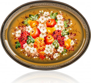 10618069 Жостовская фабрика декоративной росписи Поднос уникальный 67х53см "Лето" Сталь