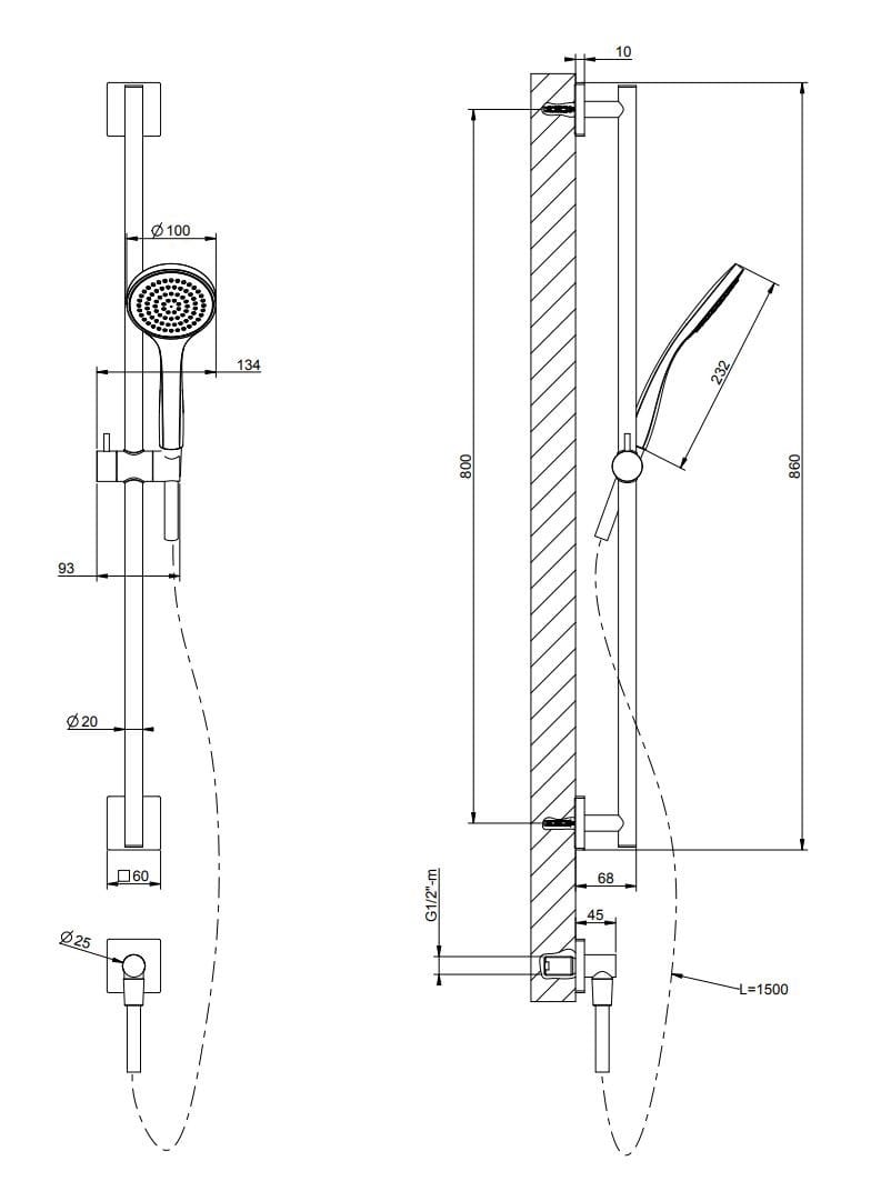 Латунный подъемный стержень с ручным душем Gessi рельеф ARCH-00029275 - Вид №2