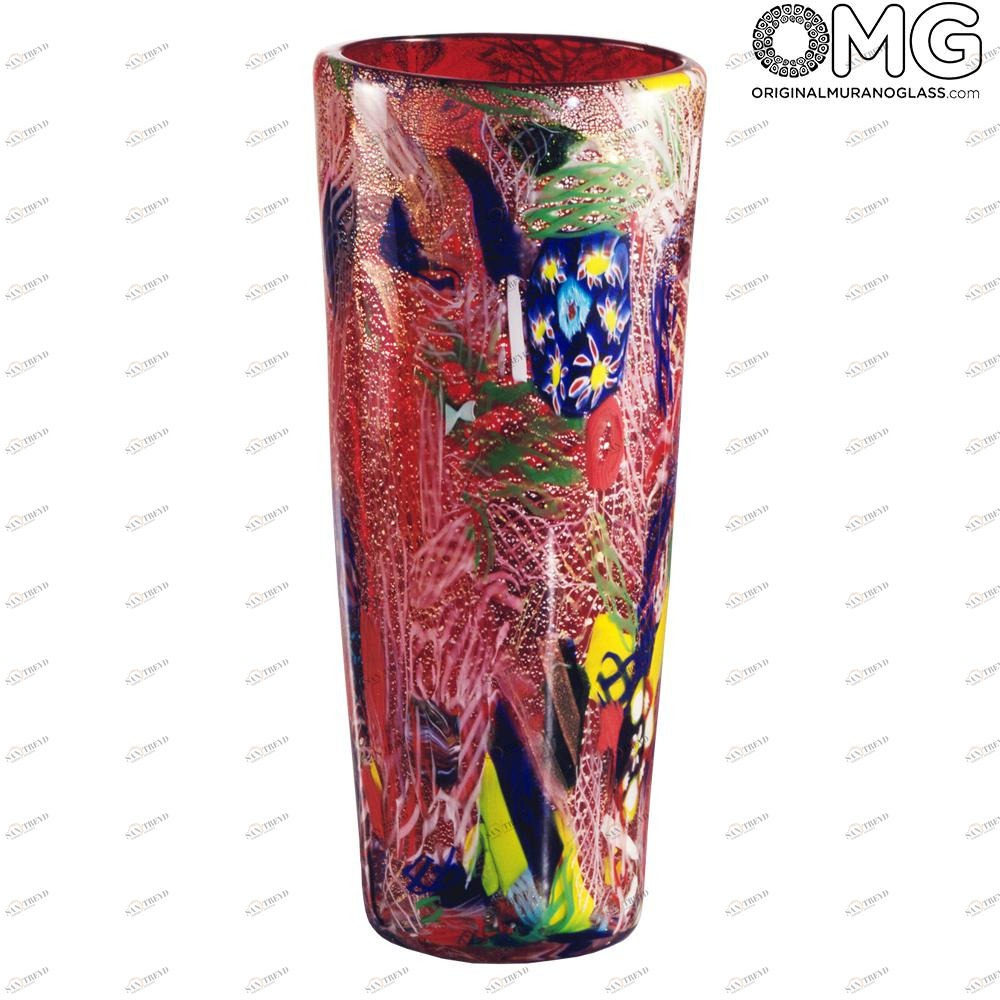 1390 ORIGINALMURANOGLASS Ваза Красная муррина - муранское стекло  см 