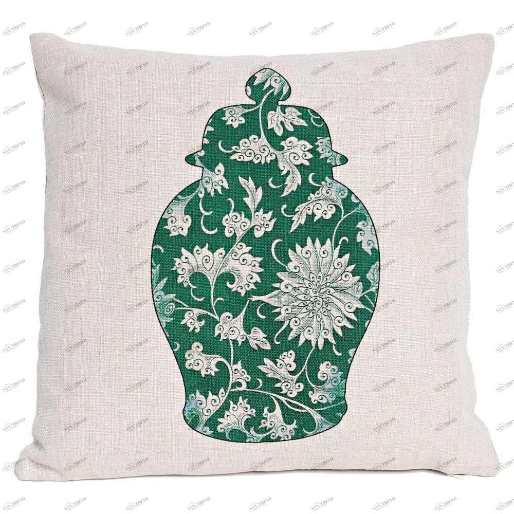 Декоративная подушка 45х45 см бело-зеленая "Антик Грин" "Китайская ваза 4" BYOBJECT РИСУНОК 00-3873550 Белый;зеленый Object Desire 
