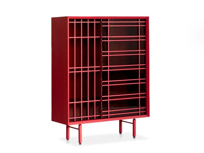 Деревянный и стеклянный шкаф с раздвижными дверями Potocco Sen ARCH-00033505