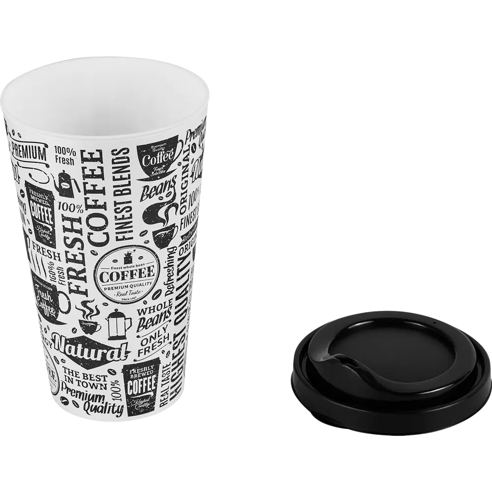 Стакан с крышкой Delinia с декором 550 мл пластик цвет черно-белый STLM-2038234 - Вид №4