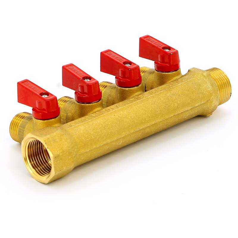 Коллектор НВ 3/4" с кранами с утолщенными стенками TIEMME 4 выхода 1/2"Н 36мм 1820020 - Вид №2