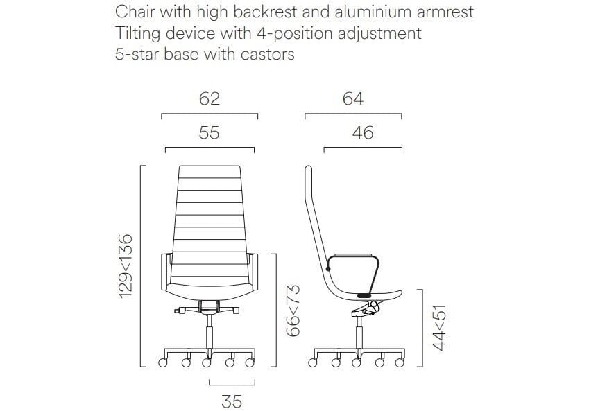 5-спицевое кожаное вращающееся офисное кресло с высокой спинкой FREZZA Key ARCH-00017700 - Вид №3