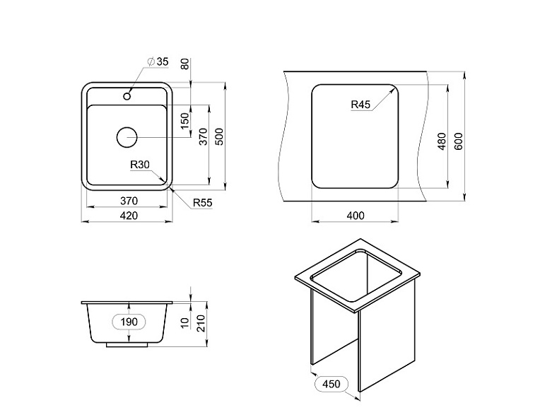 4202, БЕЛЫЙ, кухонная мойка, СтандАРТ кварц GRANULA Standart 4202-ST28 - Вид №2