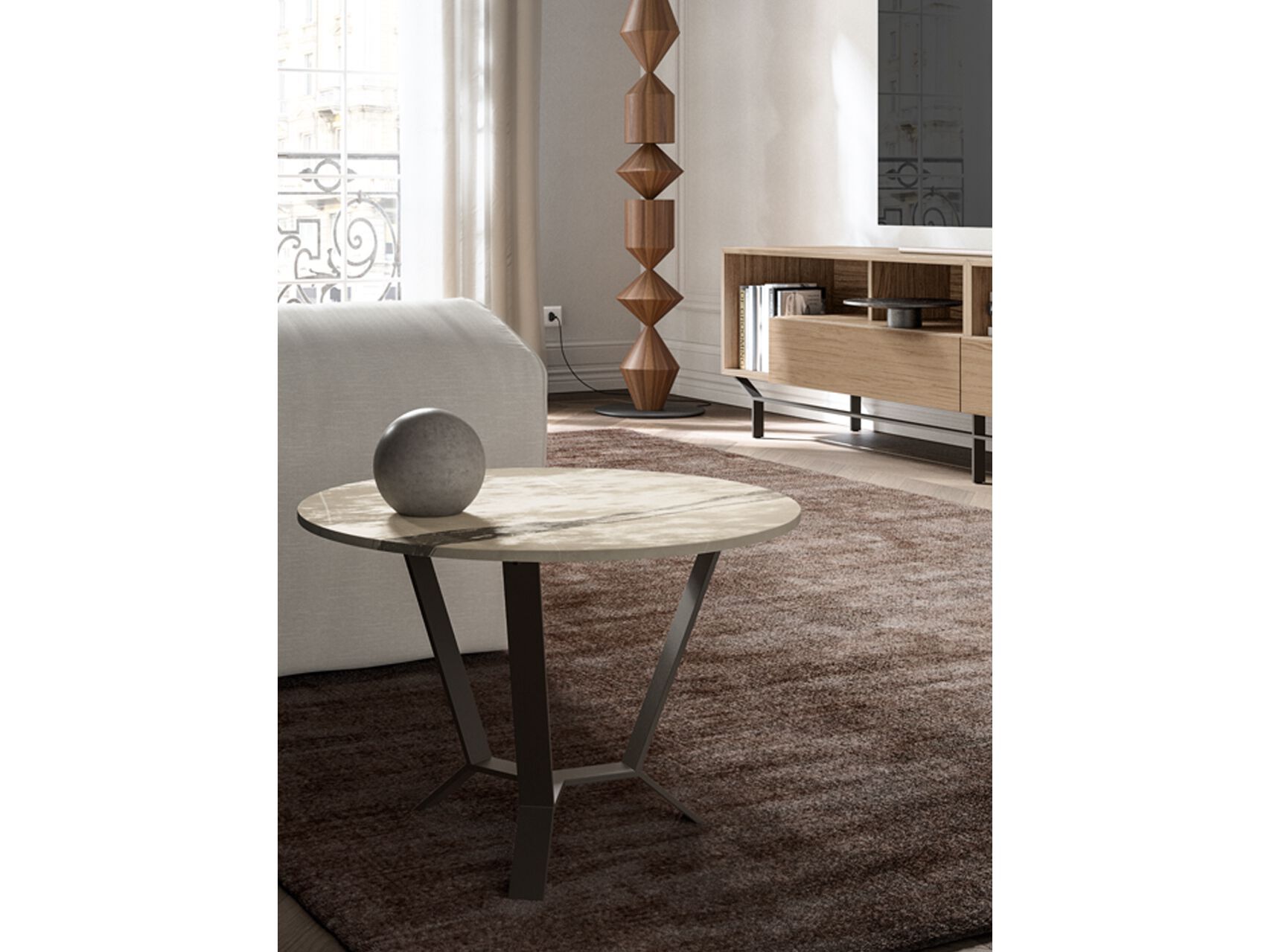 Круглый журнальный столик из стали и дерева Santalucia Mobili Homy ARCH-00008095 - Вид №1