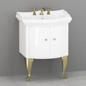 7361K8 Мебель закрытая лакированная белая глянцевая под умывальник 69 в комплекте с ногами золото и ручкой кристаллом с окантовкой Kerasan RETRO Италия