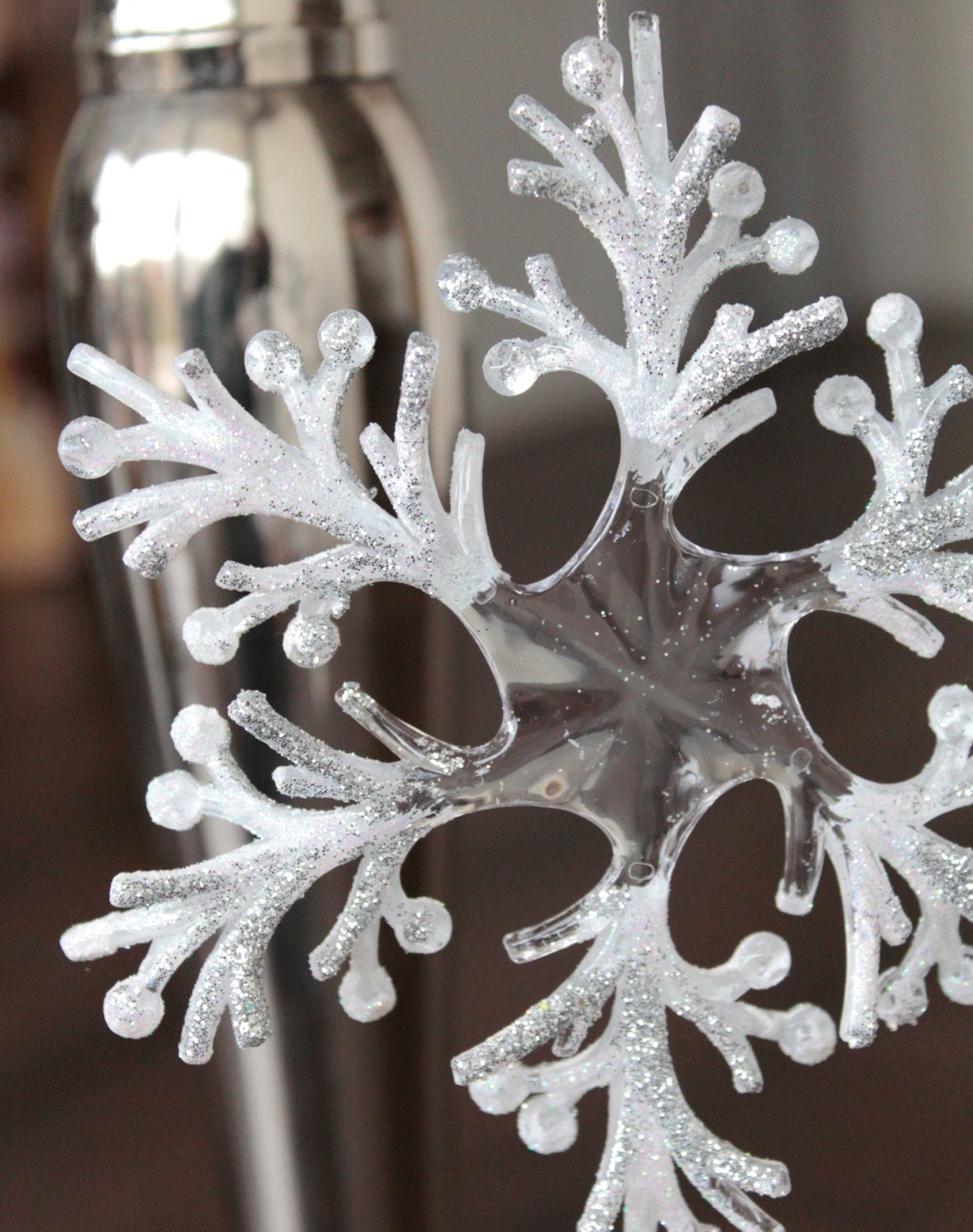 1318 796 a3 Орнамент Снежинка, акрил, с глиттером, Ø 15 см, бело-серебристый H-andreas 