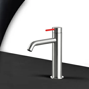 Смеситель для раковины сталь матовая с красной ручкой Toki Radomonte TKI2SCIL15