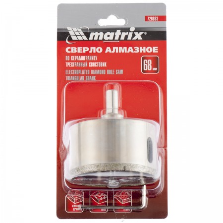 Коронка алмазное по керамограниту 68х67мм трехгранный хвостовик Matrix Матрикс 12831 - Вид №3