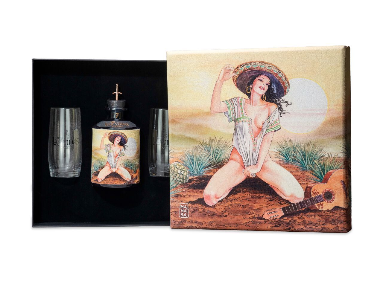 Коробка с бутылкой текилы и стаканами J.Rose La 7 Vidas Tequila ARCH-00032974 - Вид №1