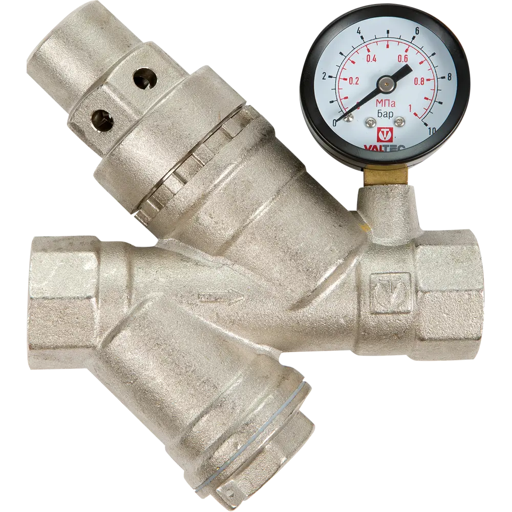Редуктор давления Valtec с манометром 3/4", никелированная латунь VT.082.N.05 82164853 STLM-2201027  - Вид №1