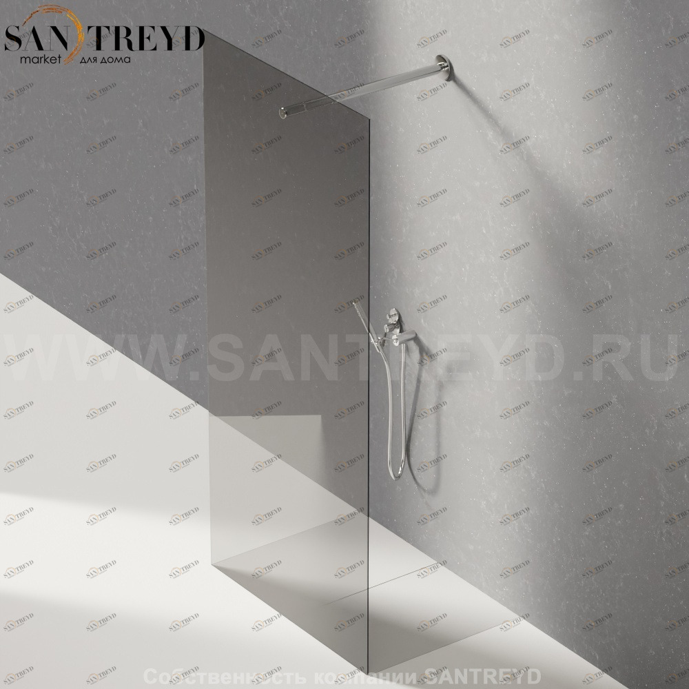 Душевое ограждение FLAT D подрезаемое, стеклянная дымчатая перегородка с держателем. Размеры: глубина от 70 до 100, длина от 100 до 140 см Agape DA70100100140TM