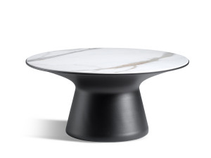 Круглый металлический журнальный столик с керамической столешницей