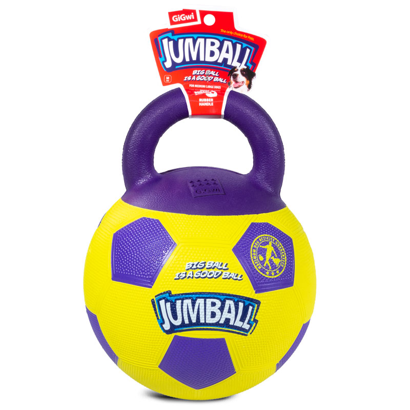 ПР0058978 Игрушка для собак Jumball Мяч футбольный c ручкой желтый 26см GIGWI  - Вид №2