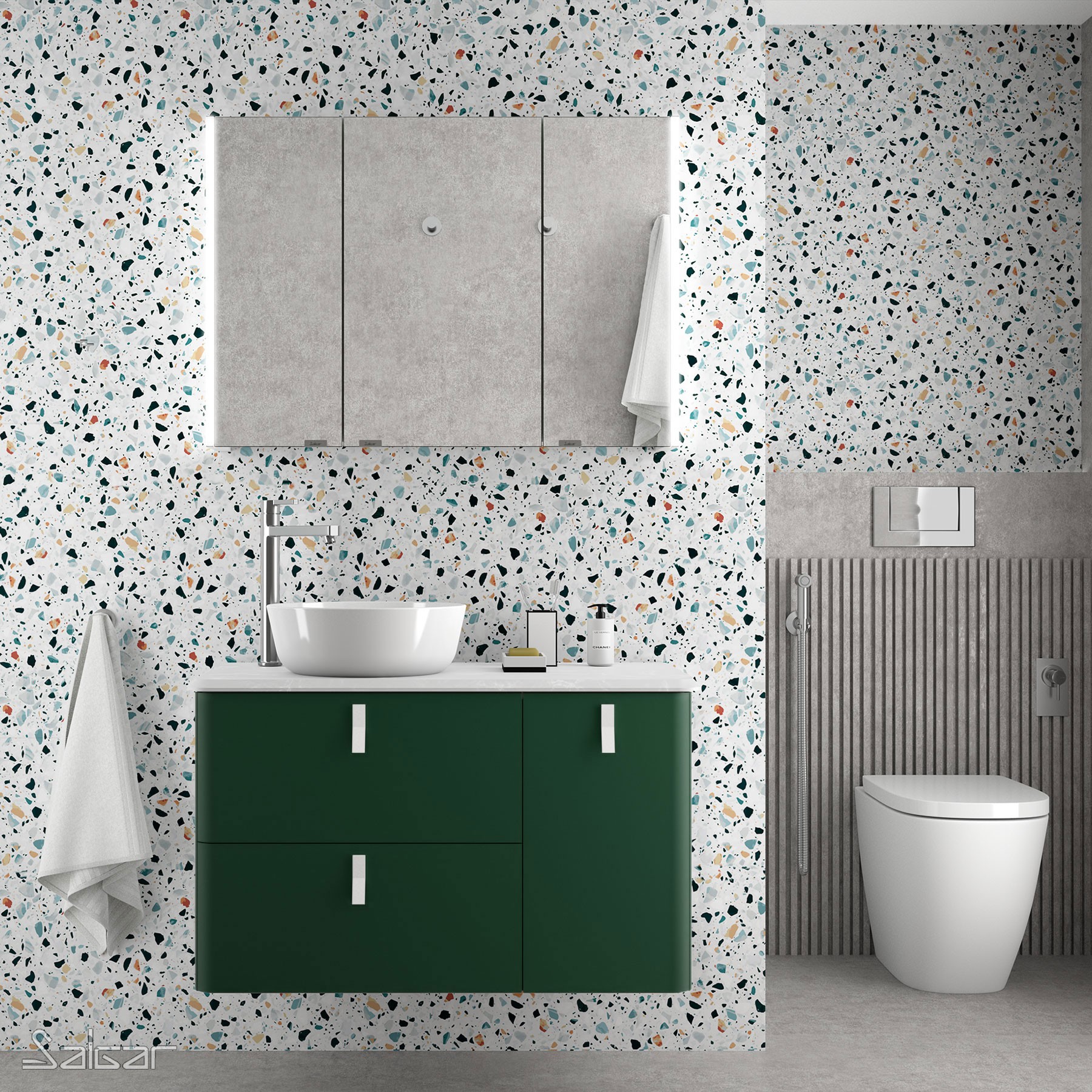 83098 SALGAR Мебель для умывальника UNIIQ 1200 ROYAL GREEN правая 1 дверца и 2 ящика с мягким закрыванием 1194 x 540 x 450 мм Королевский зеленый 