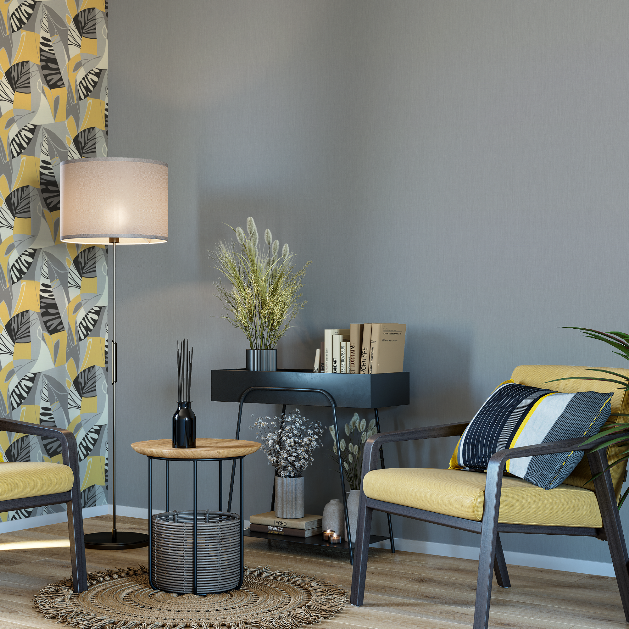 ПАЛИТРА Polynesia - флизелиновые обои темно-серые структурные 85633422 STLM-0064741 - Вид №3