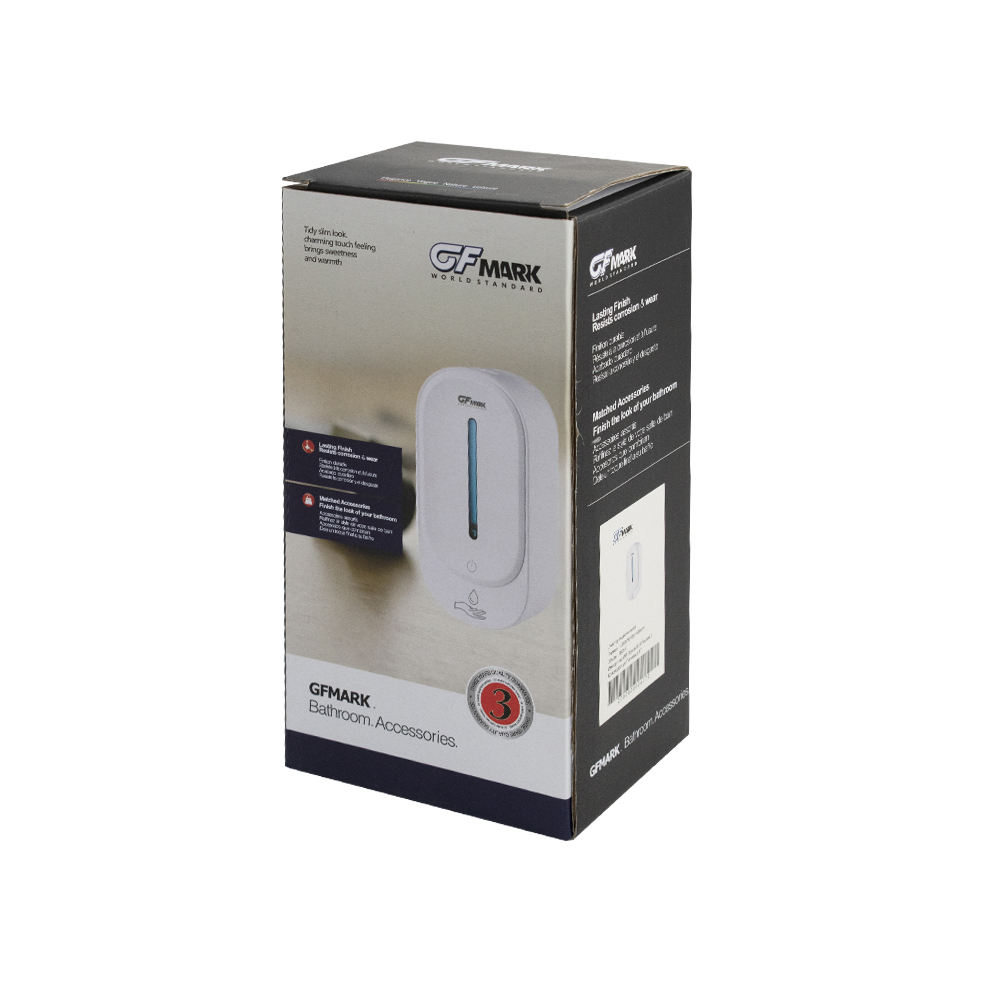 GFmark - Дозатор СЕНСОРНЫЙ, для жидкого МЫЛА, пластик АБС, БЕЛЫЙ, большой, с полоской, 350 мл, питание 4АА, код: 676  - Вид №5