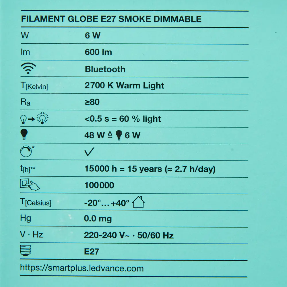 Лампа умная светодиодная Osram Smart Plus E27 220-240 В 6 Вт шар большой тонированная 600 лм, теплый белый свет LEDVANCE STLM-2060397 - Вид №4