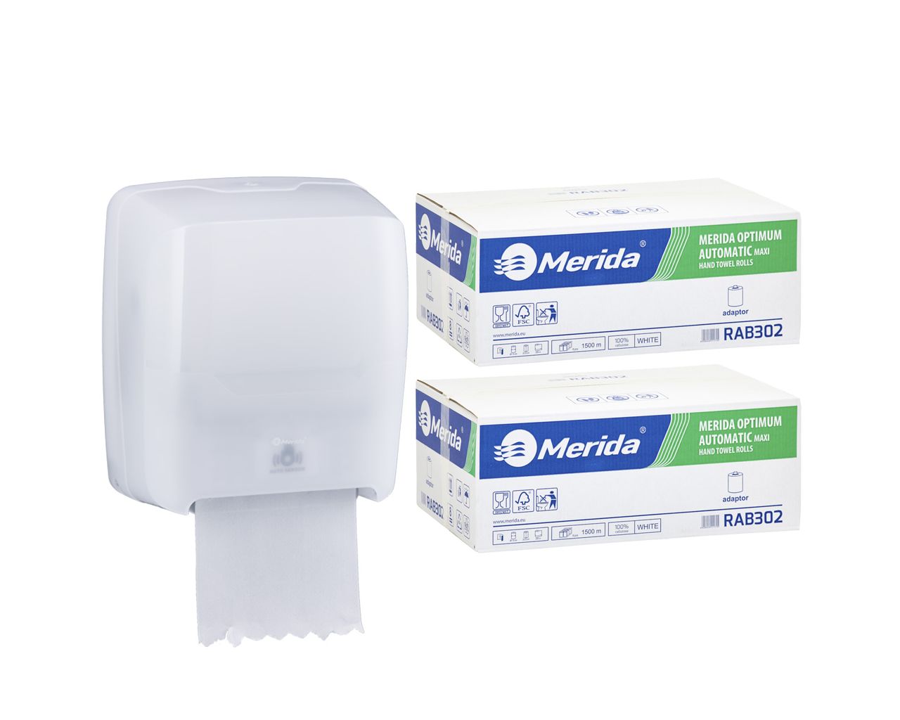 PROMO618 Механический диспенсер для полотенец HARMONY за 100 злотых нетто при покупке 2 коробок полотенец OPTIMUM AUTOMATIC RAB302 (12 x 250 м = 3000 м, 11 100 листов) Merida 