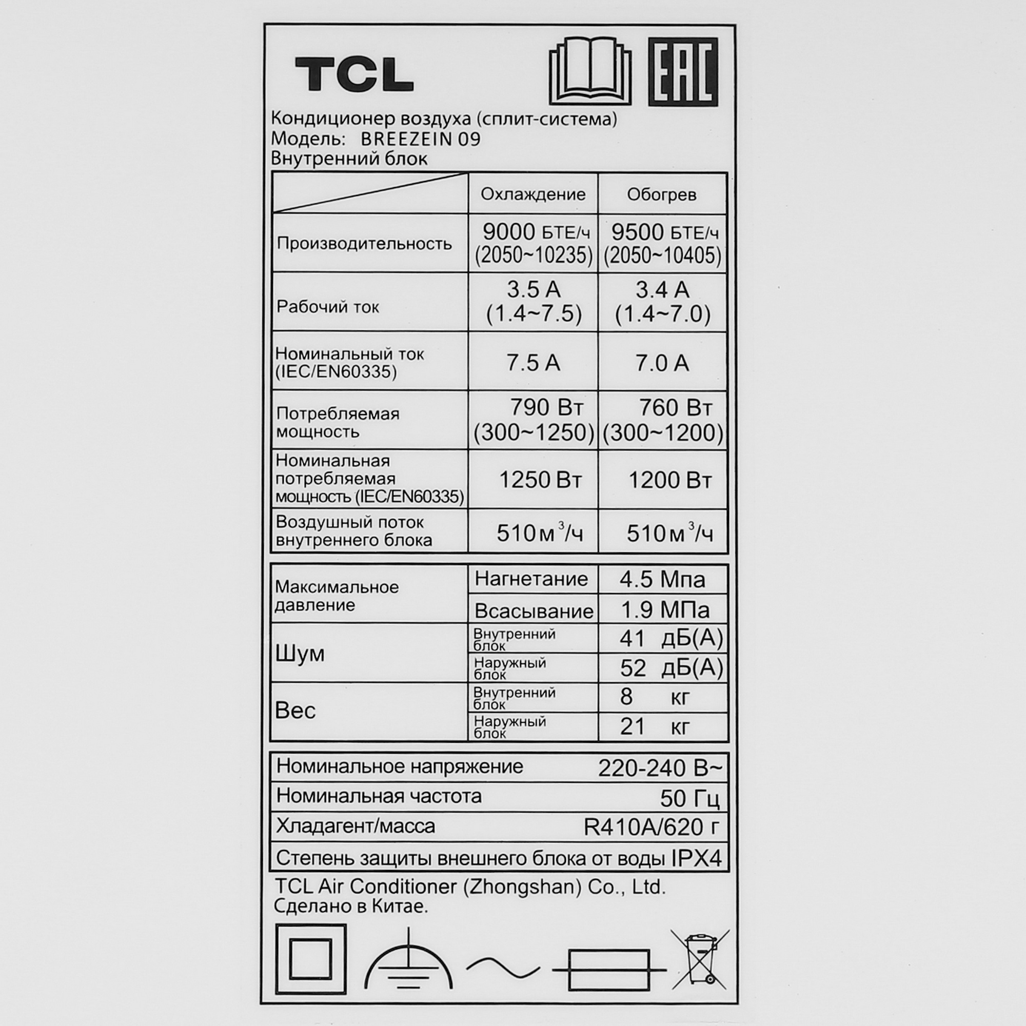 5433265 Кондиционер настенный сплит-система TCL BREEZEIN 09 белый STDN-0098036 - Вид №3