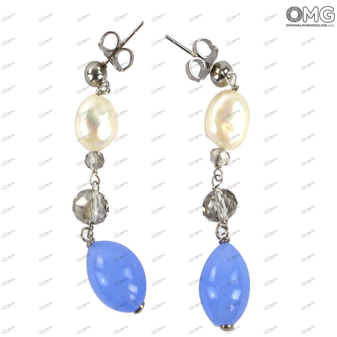 4317 ORIGINALMURANOGLASS Подвесные серьги Фиалка - Коллекция Antica Murrina - муранское стекло OMG 6 см 