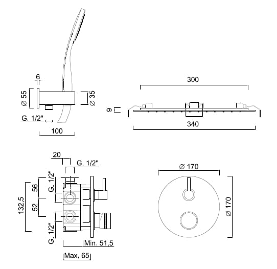 Встраиваемый набор для душа с ручным душем Rubinetteria Giulini MyRing Deluxe ARCH-00053300 - Вид №2