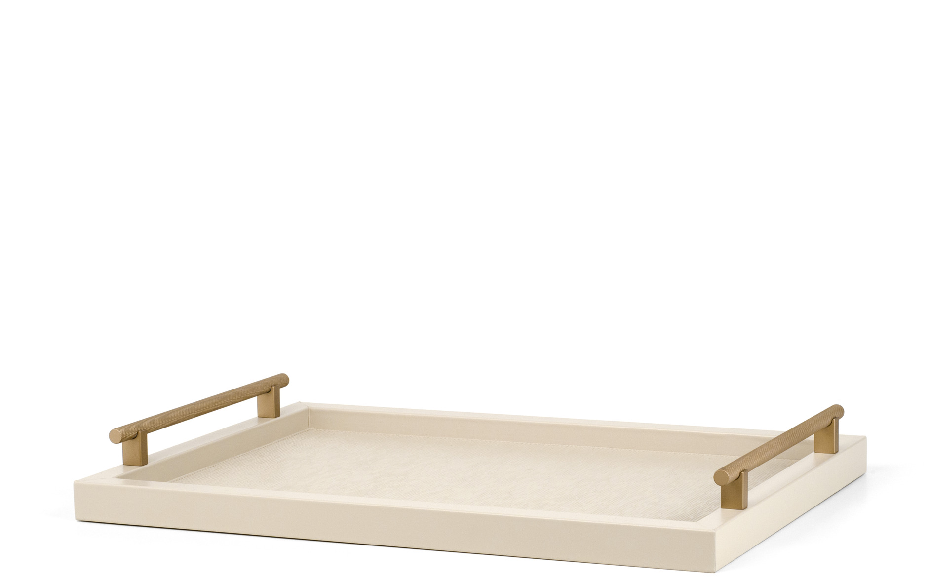 Поднос Дафне - 45X32 см / металл-финиш_вороненая-латунь / дюнная кожа_кремовый