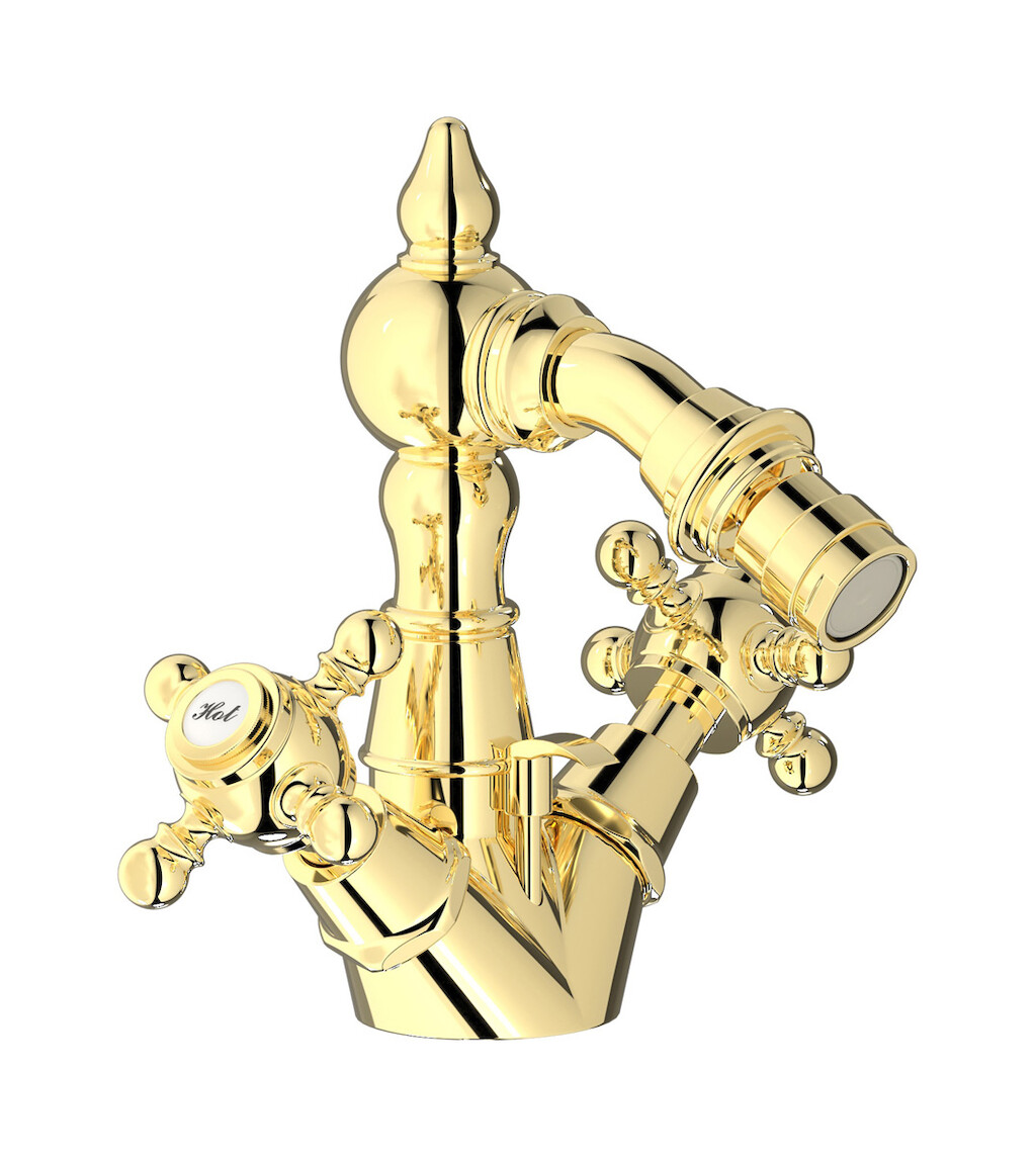 Смеситель для биде с 2 ручками в комплекте с донным клапаном. WE ARE IB hr225ii Pale Gold Hermes