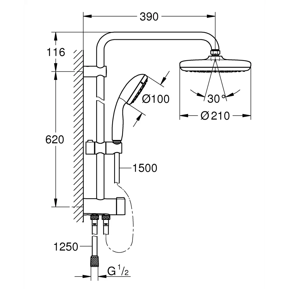 Душевая стойка Grohe Vitalio без смесителя 2 режима цвет хром 81971364 STLM-2011678  - Вид №11