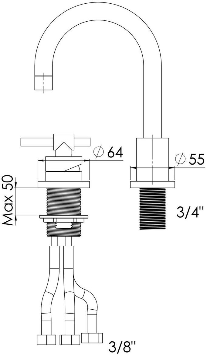 rvb Смеситель для умывальника, однорычажный, на 2 отверстия Dynamic 4527.11.45 - Вид №1