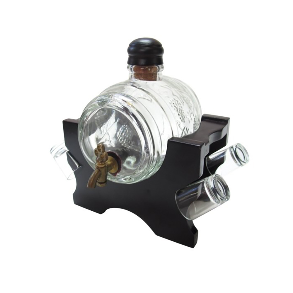 226819 Бочонок для вина 1л с 4 стопками на деревянной подставке 1000 мл 22 х 15 х 23.4 см РЕМЕКО 