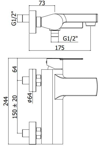 Наружная настенная ванна/смеситель для душа RUBINETTERIA PAFFONI Tango ARCH-00072234 - Вид №2