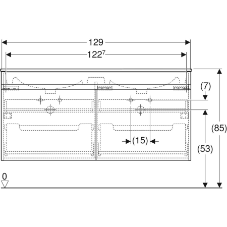 501.918.JK.1 Комплект двойной встраиваемой раковины Geberit Renova Plan, тонкое исполнение, со шкафчиком, двумя выдвижными ящиками и двумя внутренними выдвижными ящиками Geberit  - Вид №3