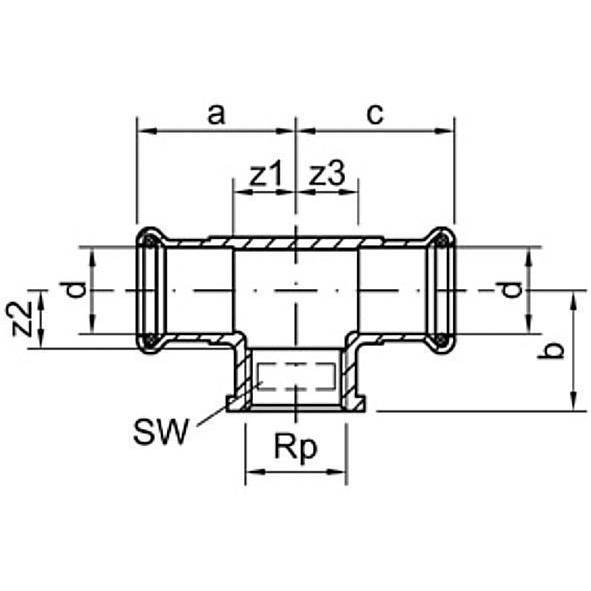 124130G1512 SANHA 24130G SANHA-Therm тройник ВПр-ВР-ВПр 15x1/2x15 мм  - Вид №1