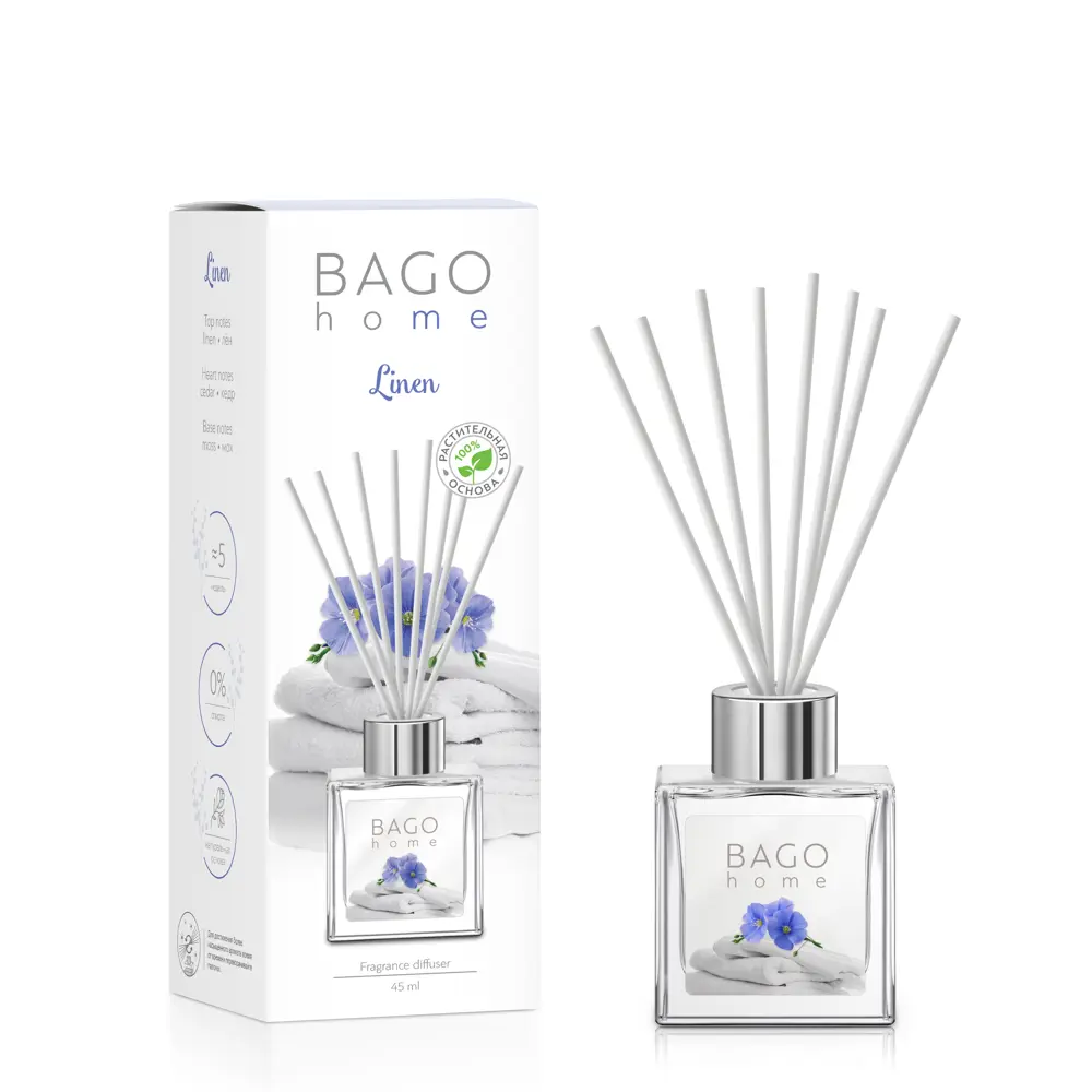 Аромадиффузор Bago Home «Лен» 45 мл для уютной атмосферы 89357956 STLM-1575376