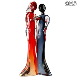 4346 ORIGINALMURANOGLASS Скульптура Влюблённые - красное и чёрное стекло - муранское стекло OMG 26 см