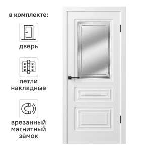 Дверь межкомнатная со стеклом Комфорт-3 80x200 см эмель цвет белый с замком и петлями 89437664 STLM-2052865