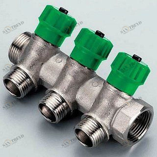 Коллектор НР 3 выхода 3/4"х1/2" TIEMME RUBINO с вентилями никелированный 1840002