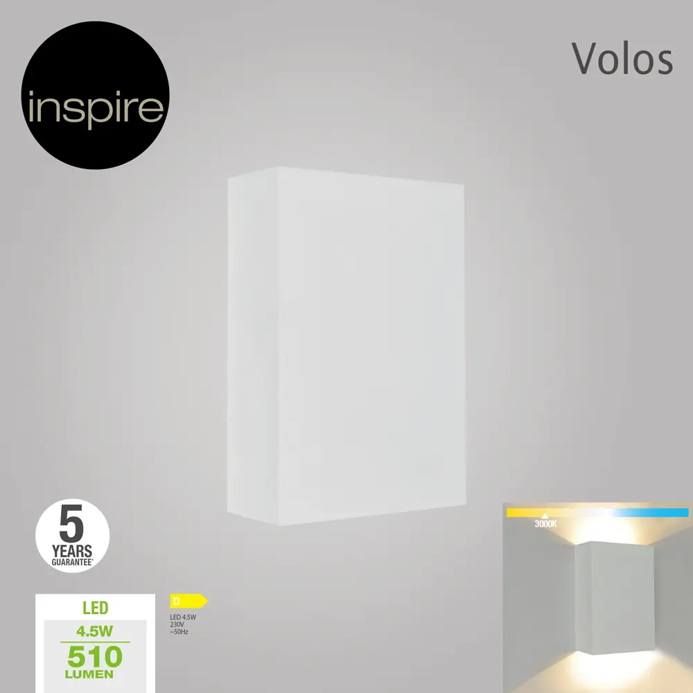 Настенный светильник светодиодный Inspire Volos, теплый белый свет, цвет белый 86930983 STLM-2114689  - Вид №2