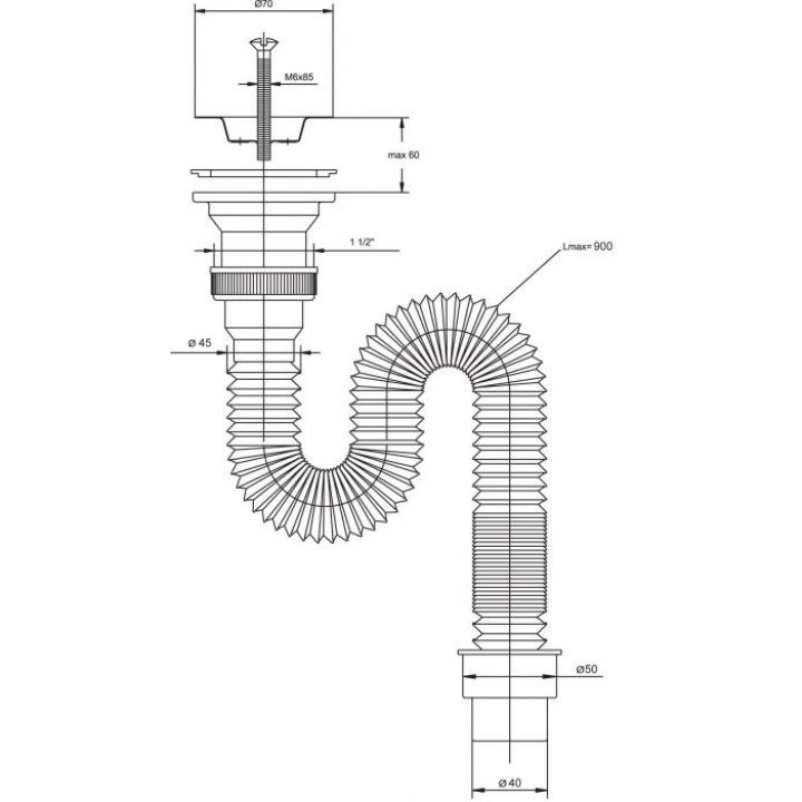 30986333 Сифон гофрированный "МИНИ Элит" с нерж.чаш. д.70мм, стандарт (1 1/2"-д.40/50) Raiber  - Вид №1