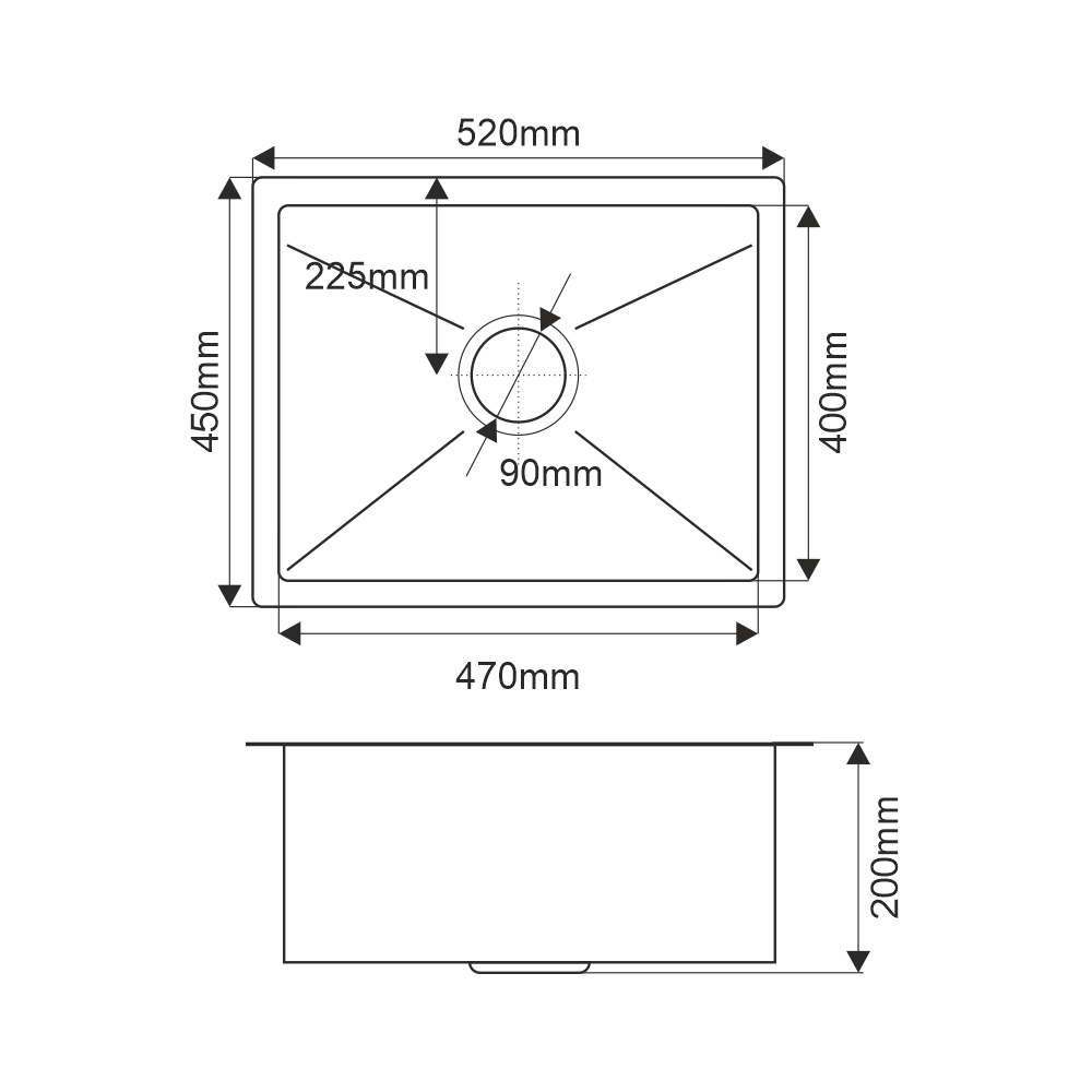 Мойка R5245HK MELANA ProfLine 3,0/200 САТИН врезная прямоугольная MLN-R5245HK - Вид №1